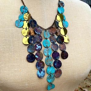 Handmade Designer Hammered Patina Disc Statement Necklace